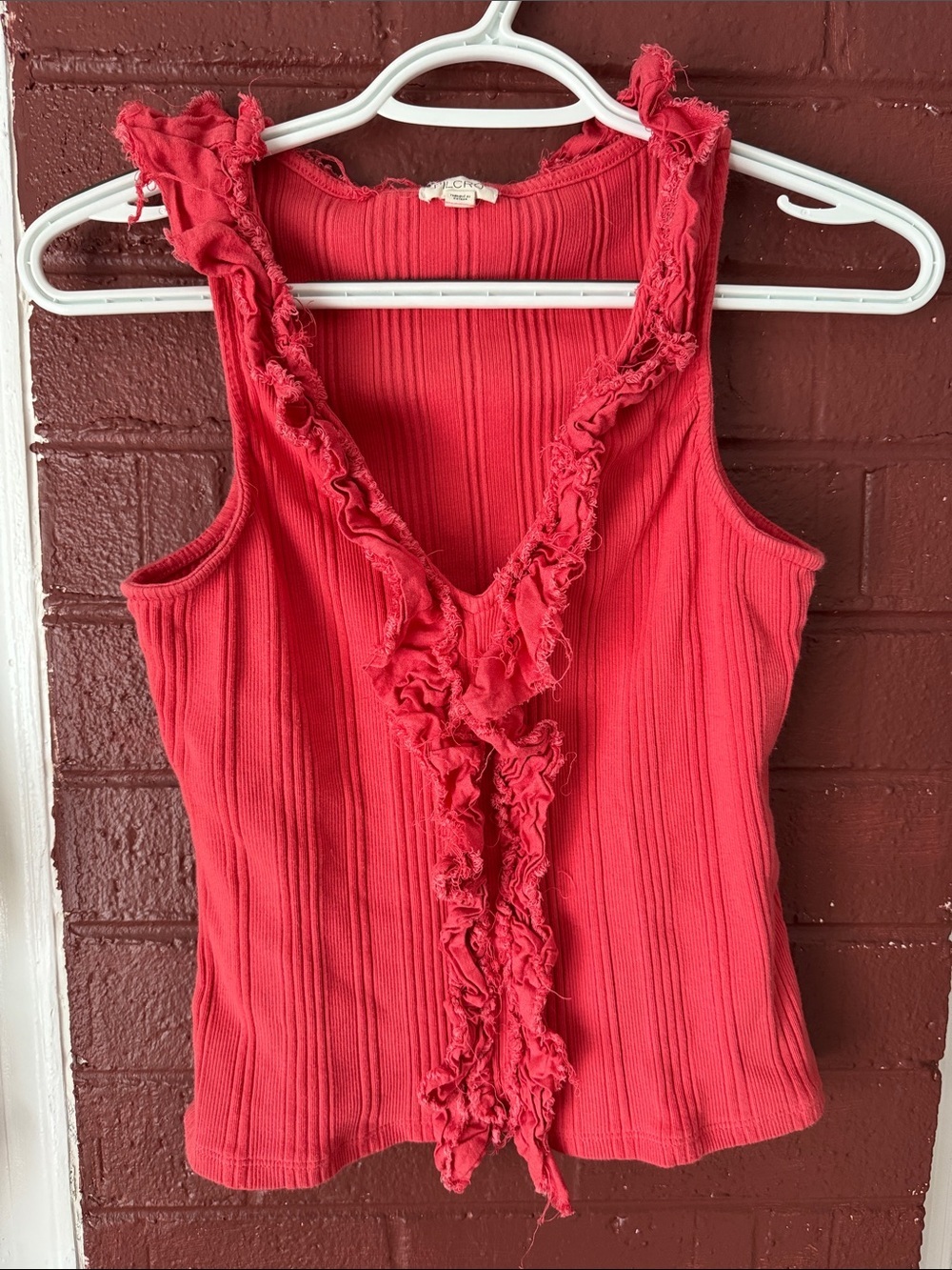 Pilcro Anthropologie Coral Raw Edge Ruffle-Trim Ribbed Tank Top Medium